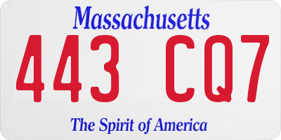 MA license plate 443CQ7