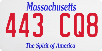 MA license plate 443CQ8
