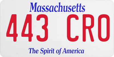 MA license plate 443CR0