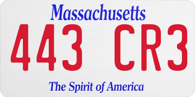 MA license plate 443CR3