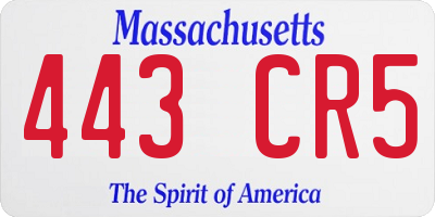 MA license plate 443CR5