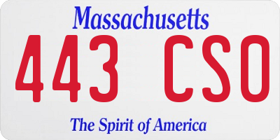MA license plate 443CS0