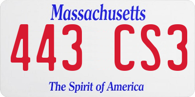 MA license plate 443CS3