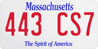 MA license plate 443CS7