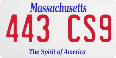 MA license plate 443CS9