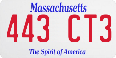 MA license plate 443CT3