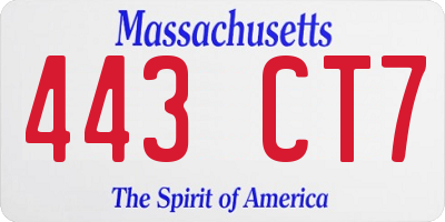 MA license plate 443CT7