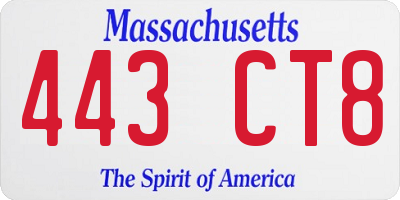 MA license plate 443CT8