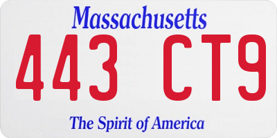 MA license plate 443CT9