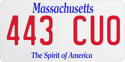 MA license plate 443CU0