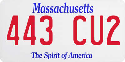 MA license plate 443CU2