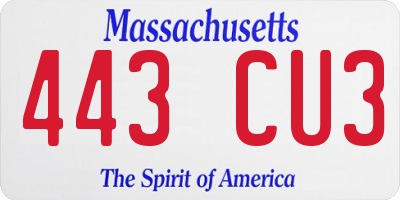 MA license plate 443CU3