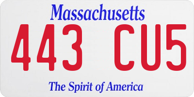 MA license plate 443CU5