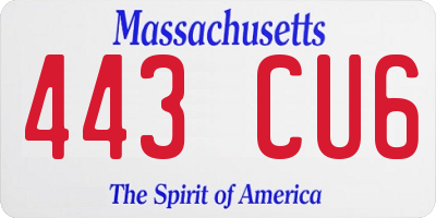 MA license plate 443CU6