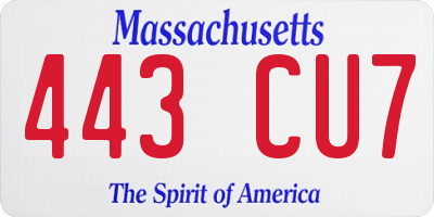 MA license plate 443CU7