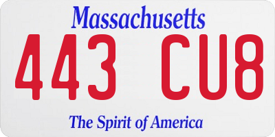 MA license plate 443CU8