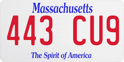 MA license plate 443CU9