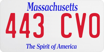MA license plate 443CV0