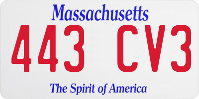 MA license plate 443CV3
