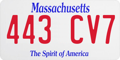 MA license plate 443CV7