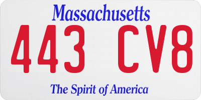 MA license plate 443CV8