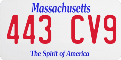 MA license plate 443CV9