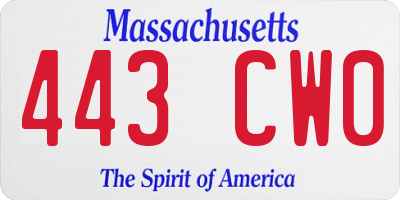 MA license plate 443CW0