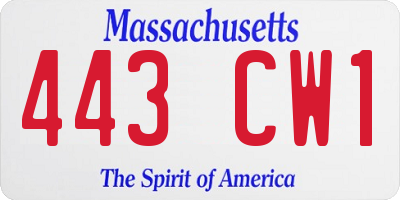 MA license plate 443CW1