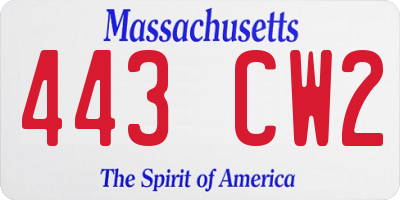 MA license plate 443CW2