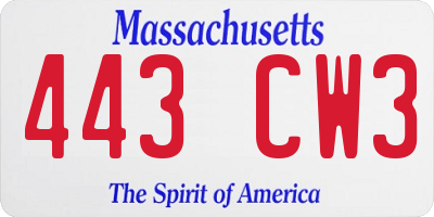 MA license plate 443CW3