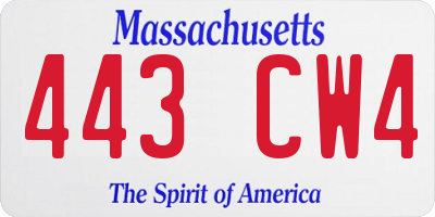 MA license plate 443CW4