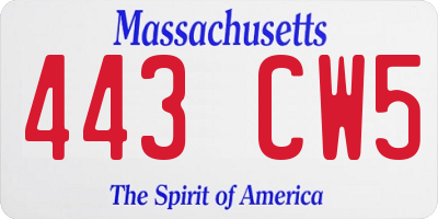 MA license plate 443CW5