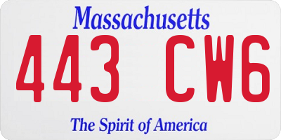 MA license plate 443CW6