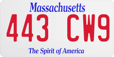 MA license plate 443CW9