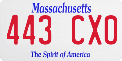 MA license plate 443CX0