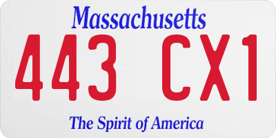 MA license plate 443CX1