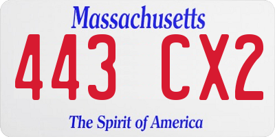 MA license plate 443CX2