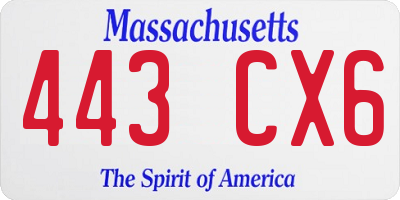 MA license plate 443CX6