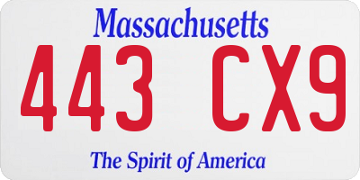 MA license plate 443CX9