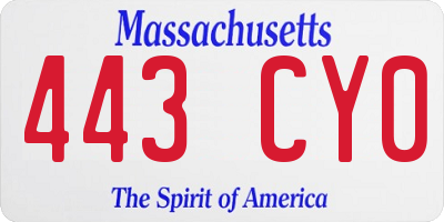 MA license plate 443CY0