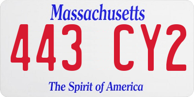 MA license plate 443CY2