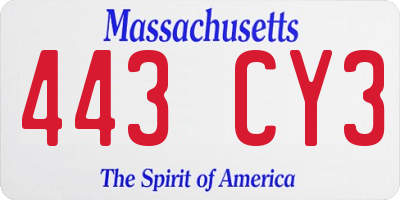 MA license plate 443CY3