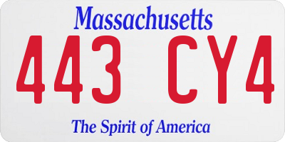 MA license plate 443CY4