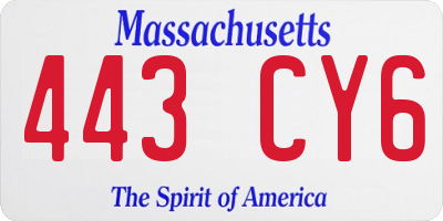 MA license plate 443CY6