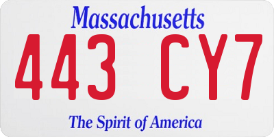 MA license plate 443CY7