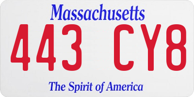 MA license plate 443CY8