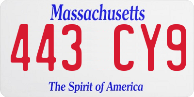 MA license plate 443CY9