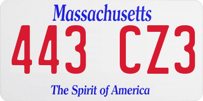 MA license plate 443CZ3