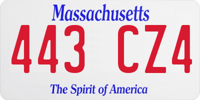 MA license plate 443CZ4