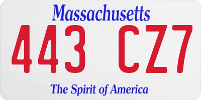 MA license plate 443CZ7